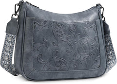 Crossbody Bags for Women,Vegan Leather Crossbody Purse with Adjustable Strap Embossed Flower Women's Shoulder Handbags