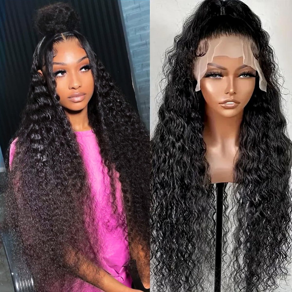 360 Glueless Drawstring Wig Human Hair 28 Inch Pre Plucked Hidden Strap 360 Water Wave Lace Front Wigs,180% Density Curly Wet and Wavy HD Full 360 Lace Frontal Human Hair Wig