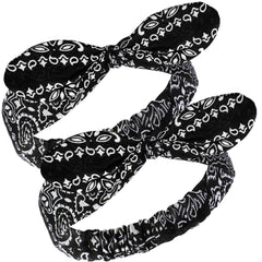 Hicarer 2 Pieces Bandana Headband for Women, Knot Retro Print Bandana Paisley Print Headband Adjustable Headwrap(Red)