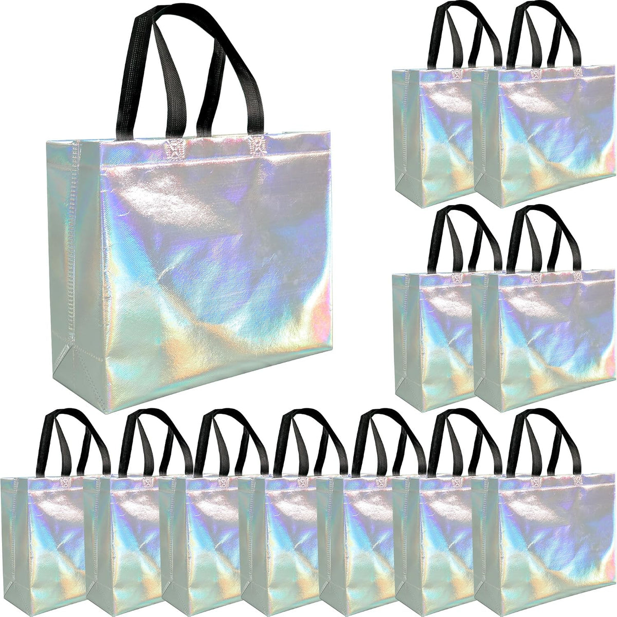 W WINTMING 24 Pcs Holographic Gift Bags with Handles Stunning Iridescent Welcome Bags Reusable Party Favor Bags for Birthday Holiday Wedding Christmas (8''｜Medium Size)