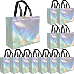 W WINTMING 24 Pcs Holographic Gift Bags with Handles Stunning Iridescent Welcome Bags Reusable Party Favor Bags for Birthday Holiday Wedding Christmas (8''｜Medium Size)