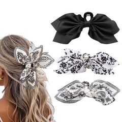 Bow Claw Clips Bow Hair Clips Black White 2PCS Big Hair Bows for Women Butterfly Styling Large Hair Clips for Thick Hair for Girls Hair Accessories for Teen