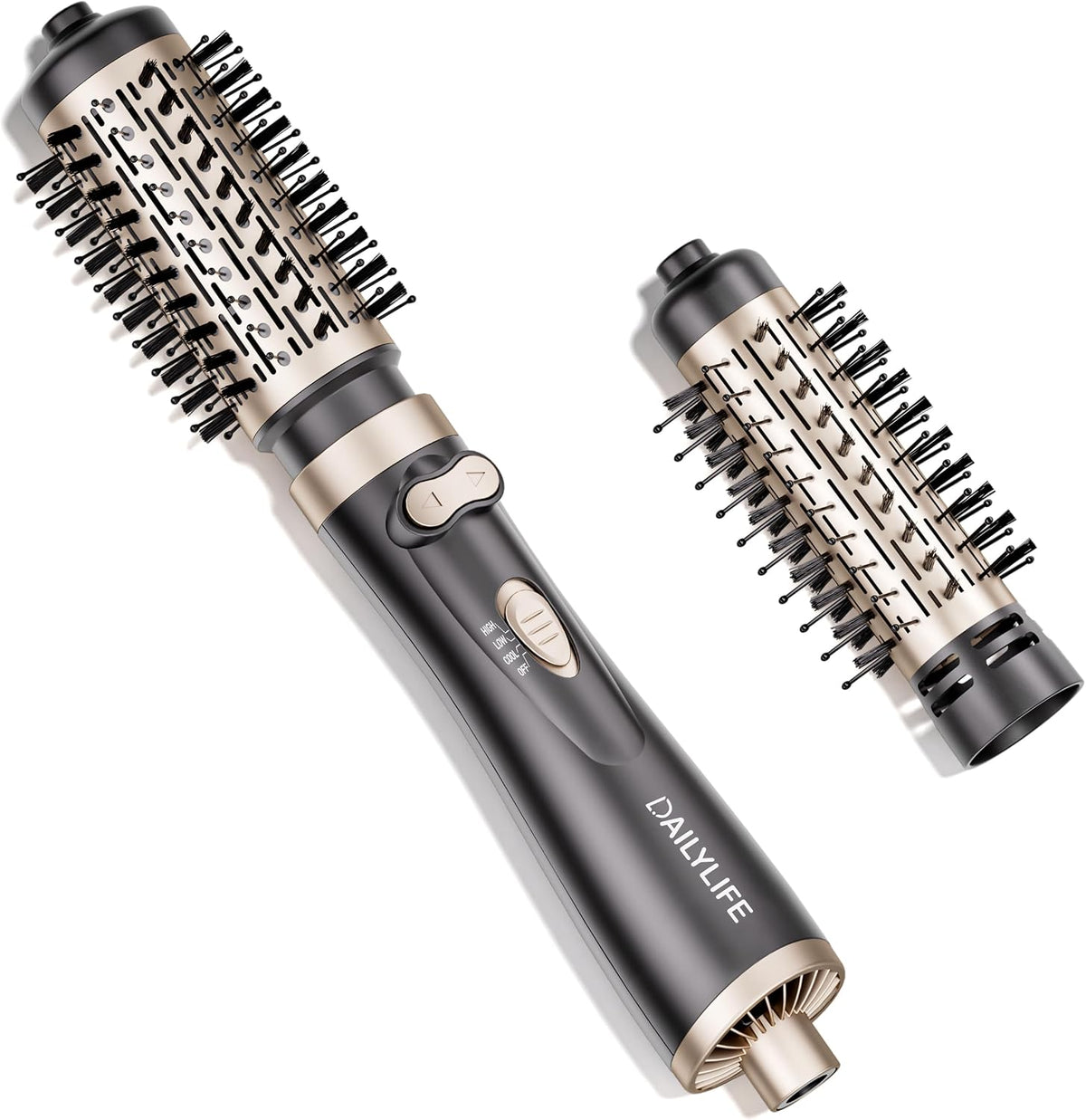 DAILYLIFE Rotating Hair Dryer Brush, Hot Air Brush with 2 Brushes (1.5" & 2"), ALCI Safety Plug and Ionic Technology, More Shine and Less Frizz