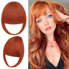 Bangs Hair Clip in Bangs,Thick French Clip in Hair Extensions Wispy Fake Hairpieces for Women Fringe with Temples for Daily Wear Copper Red
