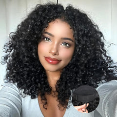 Half Wig Synthetic Hair 3 In 1 Curly Half Wig With Adjustable Drawstring Seamless Flip For Beginner Friendly Water Wave For Black Women (Black 14 Inch)