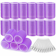 Big Self-Grip Hair Curlers Rollers with Stainless Steel Duckbill Clips for Long, Medium, Thick Hair and Bangs Volume (Black)