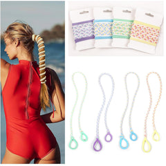 Sport Hair Ties for Women - 4 Pony Tails Elastic Ties for Gym & Swimming - 30 Inch Length
