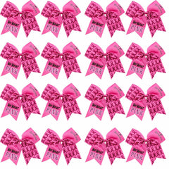 20 Pieces 7 Inch Breast Cancer Awareness Cheer Hair Bows Ponytail Holder Large Glitter Pink Ribbon Hair Bows Accessories Elastic Band Handmade for Teens Women