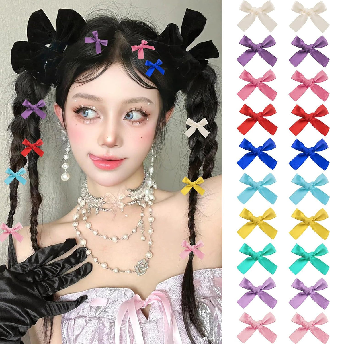Mini Hair Bows for Women Girls Cute Hair Clips Small Alligator Long Tail Hair Ribbon Accessories -3 Styles -36P - Black White Pink