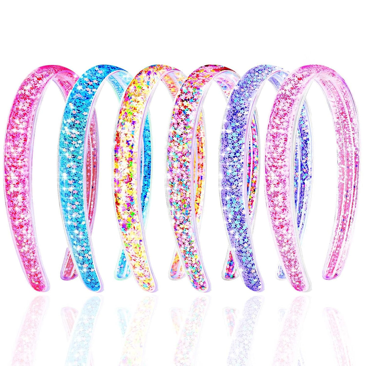 Glitter Headband for Girls,6 PCS Glitter Kids Headbands for Ages 4-12 Sparkly Head Bands for Girls Hair,Little Girl Hair Accessories(Stars&Butterfly)