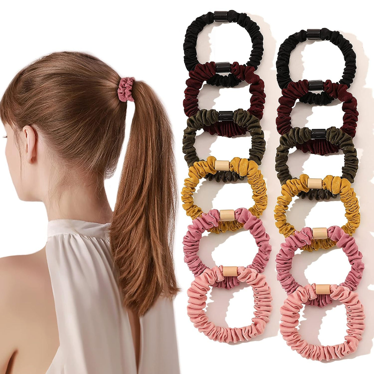 Satin, Silk Hair Ties Black Small Mini Scrunchy for Women Thick Hair Accessories Cute Soft No Slip Hair Elastics Ponytail Holder for Curly Hair No Damage Hairties Gift for Girls