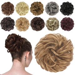 FESHFEN Messy Bun Hair Piece - Elastic Wavy Curly Hair Bun Scrunchies Extensions Synthetic Chignon Hairpieces for Women Girls, Black Brown 1.5 oz
