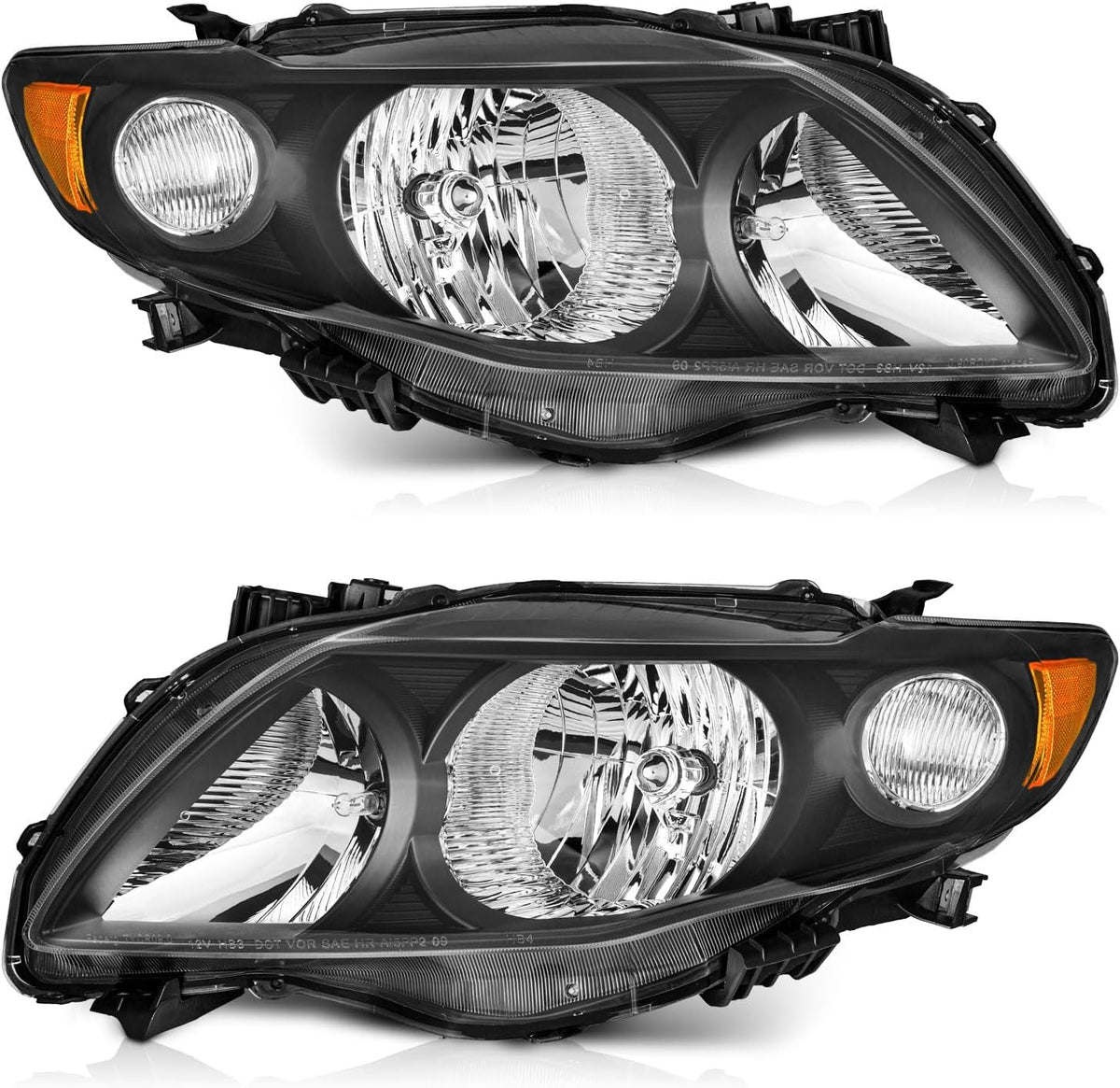 WEELMOTO Headlights for 2009-2010 Toyota Corolla, Headlamp Replacement compatible with 09 10 Toyota Corolla Chrome Housing Clear Lens Amber Reflector