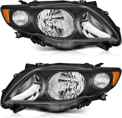 WEELMOTO Headlights for 2009-2010 Toyota Corolla, Headlamp Replacement compatible with 09 10 Toyota Corolla Chrome Housing Clear Lens Amber Reflector