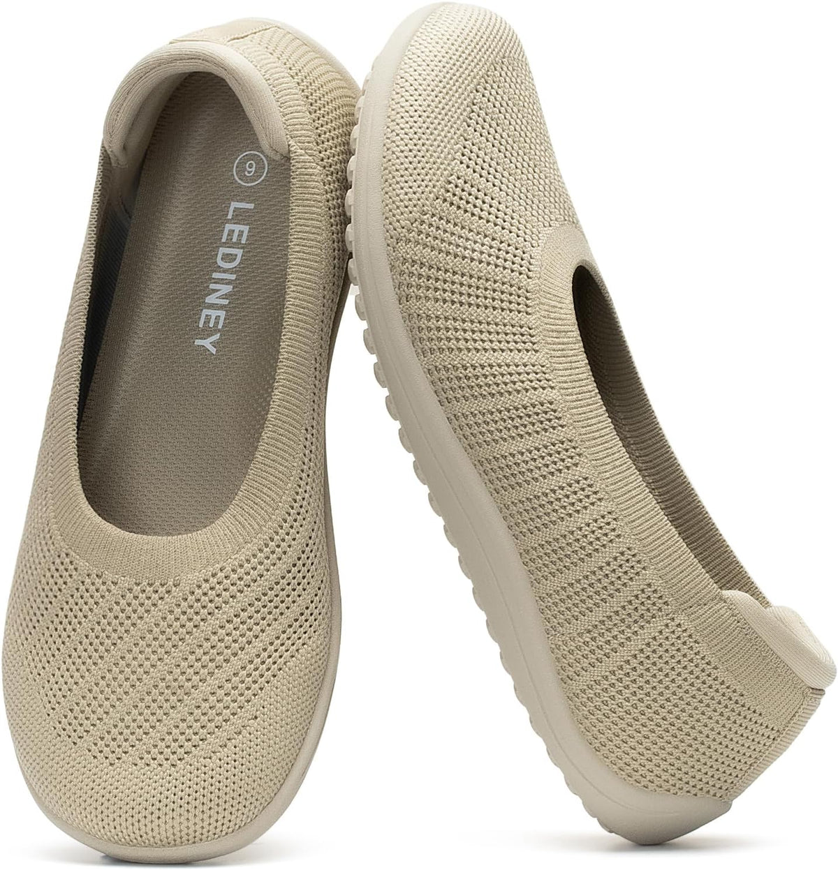 Wide Ballet Flats Shoes for Women, Width Foldable Round Toe Knit Women's Flats with Arch Support, Comfortable Shoes for Women Dressy Casual Work Office