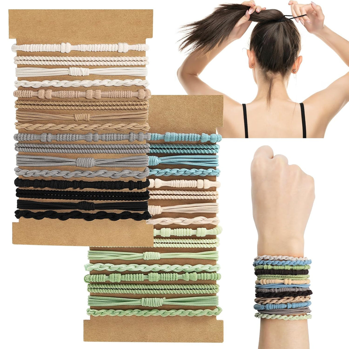 32PCS Boho Hair Bracelets for Women Elastic Bracelets Hair Ties No Damage Hair Bands for Girls Thick Thin Long Curly Hair Accessories(B Style)