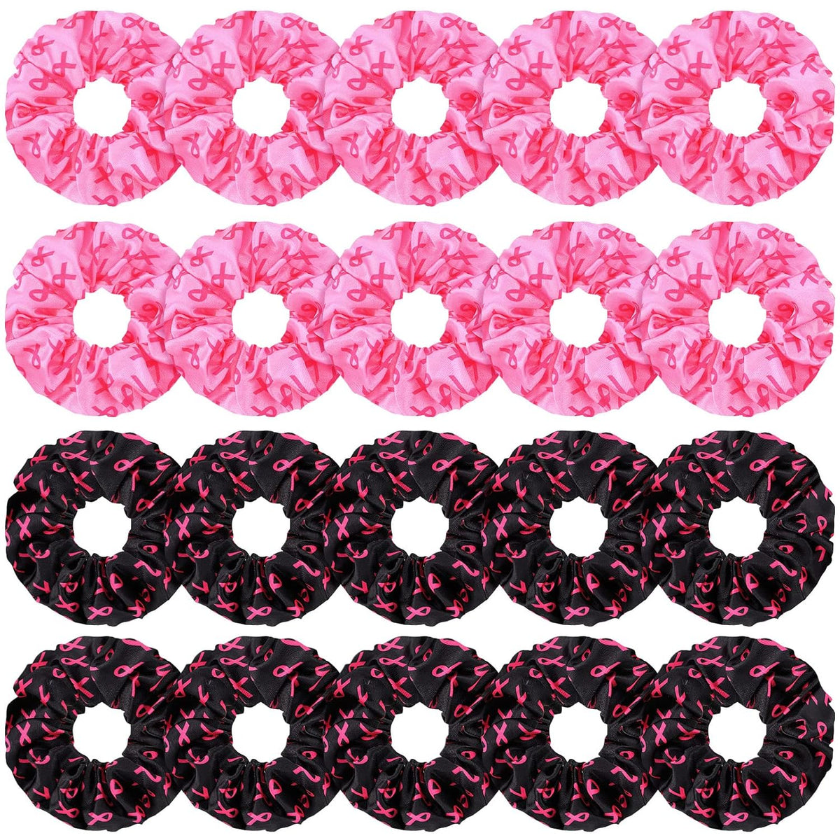 MTLEE 20 Pcs Breast Cancer Awareness Hair Scrunchies Pink Ribbon Soft Hair Ties Bands Ponytail Holder Accessories for Women Breast Cancer Awareness Accessories(Pink, White)