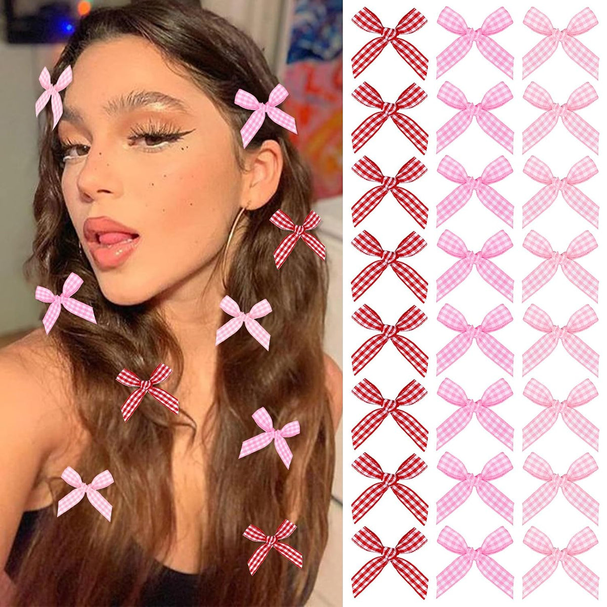 20Pcs Mini Green Hair Bows Small Gingham Craft Bows for Hair Small Bow Hair Clips Cute Bowknot Hair Ribbons Barrettes Y2K Hair Accessories for Women Teens Girls