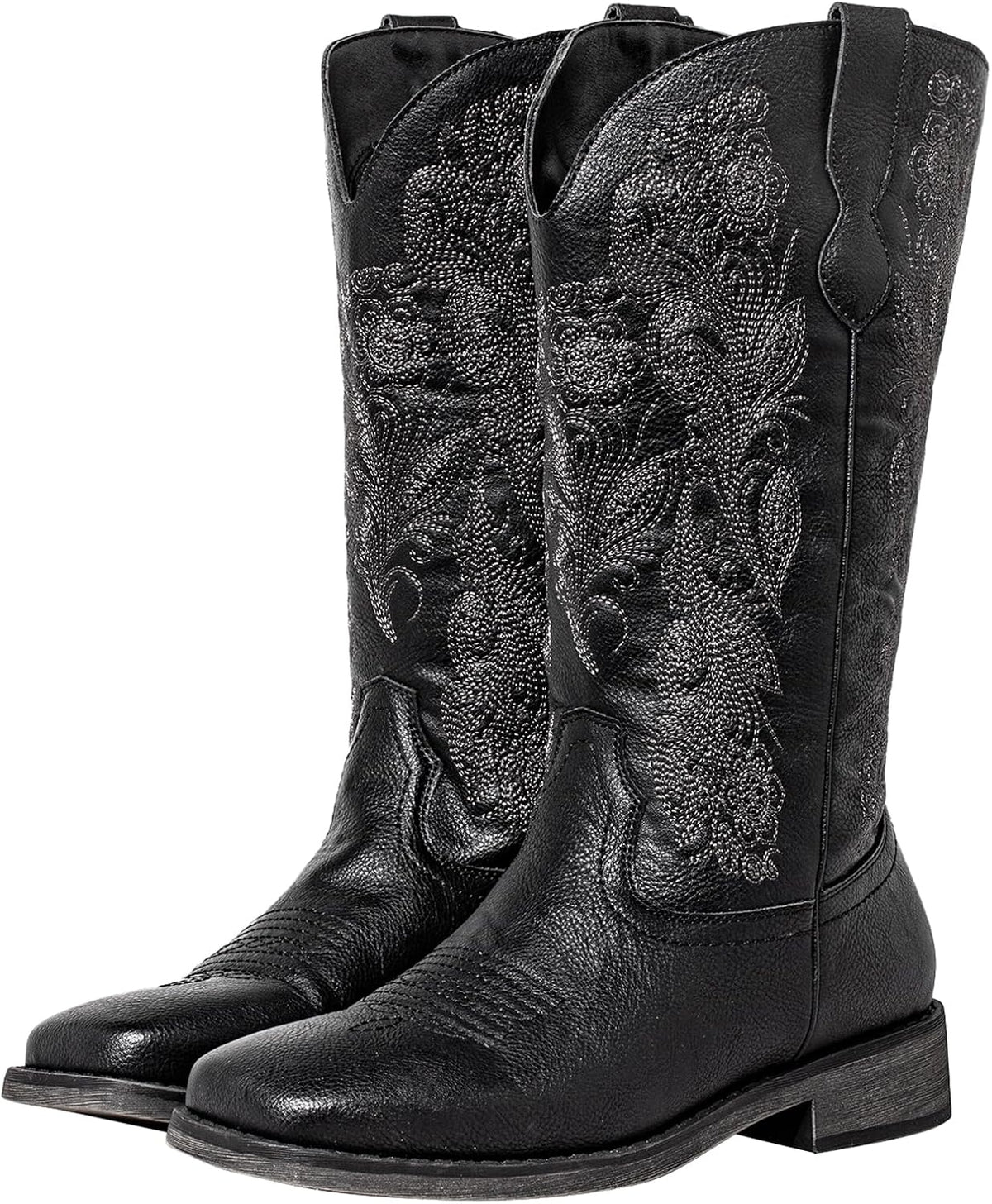 SheSole Women's Extra Wide Calf Cowboy Boots – Square Toe with Hidden Stretch Panel, Cushioned Latex Footbed & Comfort for Wider Calves