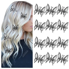 DEEKA 12 PCS Moving Butterfly Clips 3D Metal Gold Silver Black Moving Wings Butterfly Hair Accessories 90s Hair Clips Barrette for Women and Girls -4 Color