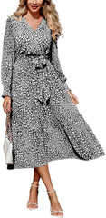 PRETTYGARDEN Women's Floral Boho Dress Fall Long Sleeve Wrap V Neck Ruffle Flowy Maxi Spring Wedding Guest Vacation Dresses