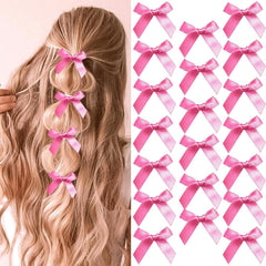 20PCS Pink Mini Bowknot Ribbon Barrettes - Cute Claw Clips for Teens, Women & Girls' Hair Accessories