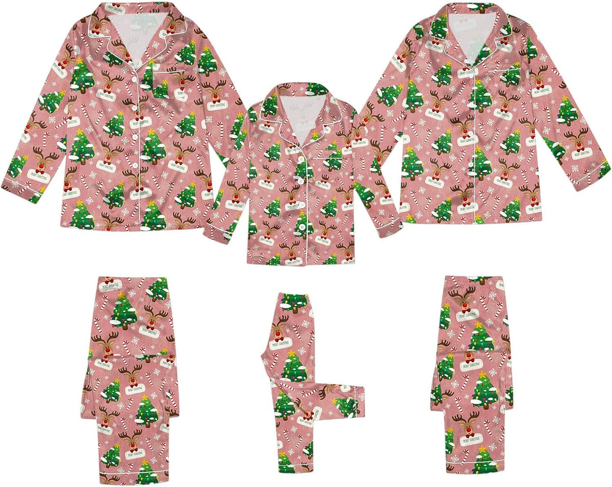 Christmas Family Matching 𝙋𝙖𝙟𝙖𝙢as Santa Claus Long Sleeve Button Down 𝙋𝙟 Set Xmas Festival 𝙎𝙡𝙚𝙚𝙥wear with Pocket