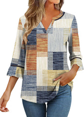 3/4 Length Sleeve Womens Tops Summer Ruffle Sleeve Blouses V-Neck Lace T-Shirts Dressy Casual