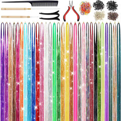 22 Colors 7700 Strands Hair Tinsel Kit, 48 Inch Glitter Tinsel Hair Extensions for July Fourth Christmas New Year Halloween Cosplay, Heat Resistant Fairy Hair Accessories for Girls, Kids, Women