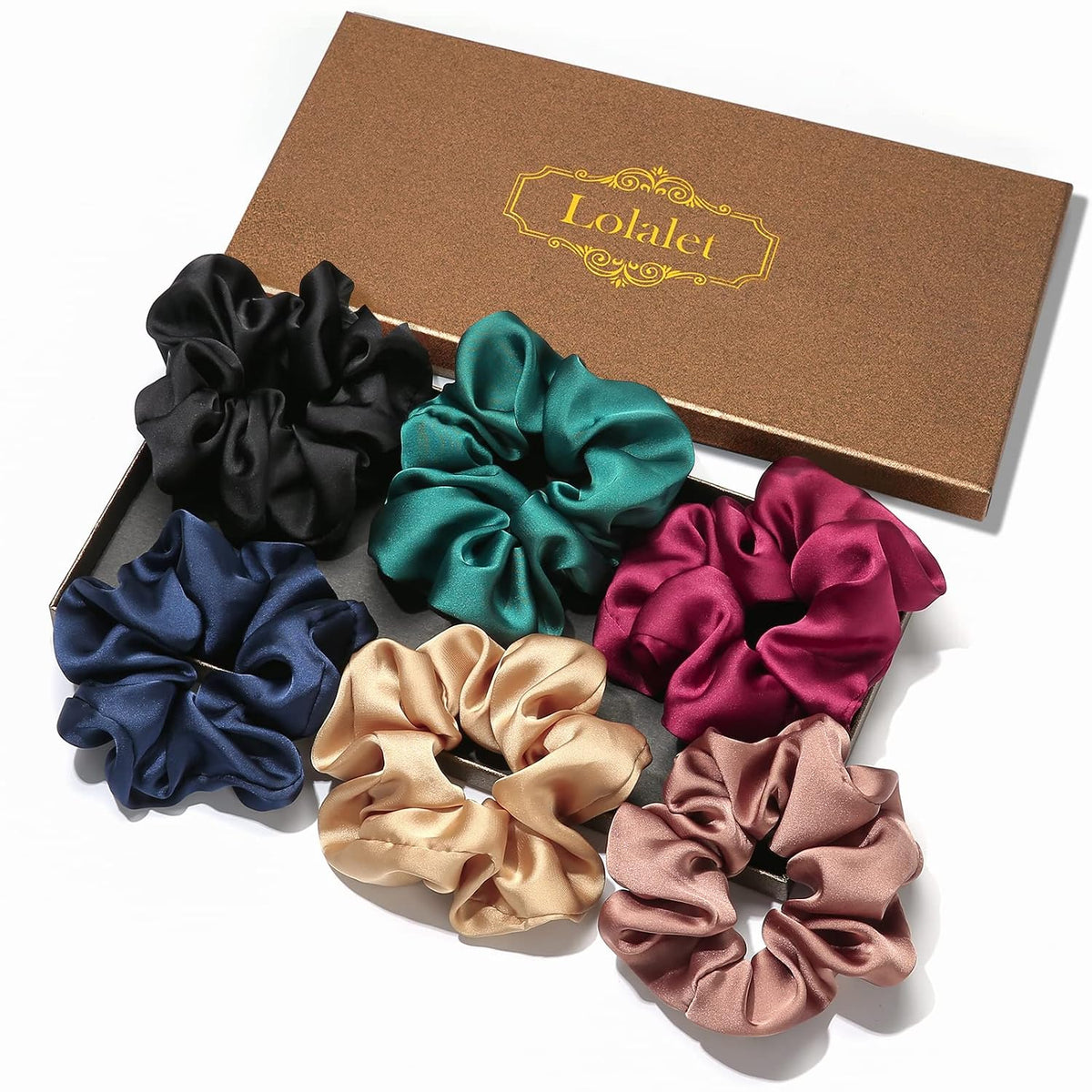 Lolalet Scrunchies for Women, Satin Hair Softer Than Silk Ties Sleep, Big Scrunchy Ponytail Holder with Elastic Bands Girls Thick Thin Curly -6 Pack, Style A