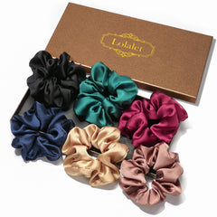 Lolalet Scrunchies for Women, Satin Hair Softer Than Silk Ties Sleep, Big Scrunchy Ponytail Holder with Elastic Bands Girls Thick Thin Curly -6 Pack, Style A