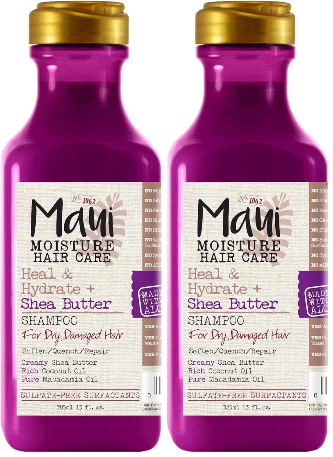 Maui Moisture Heal & Hydrate + Shea Butter Shampoo to Repair & Deeply Moisturize Tight Curly Hair with Coconut & Macademia Oils, Vegan, Silicone, Paraben & Sulfate-Free, 13 fl oz