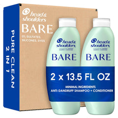Head & Shoulders BARE Dandruff Shampoo Twin Pack, Soothing Hydration, Sulfate-Free, Silicone-Free, Dye-Free, Eco-Friendly Bottles, Safe for All Hair Types, 13.5 Fl Oz Each (Set of 2)