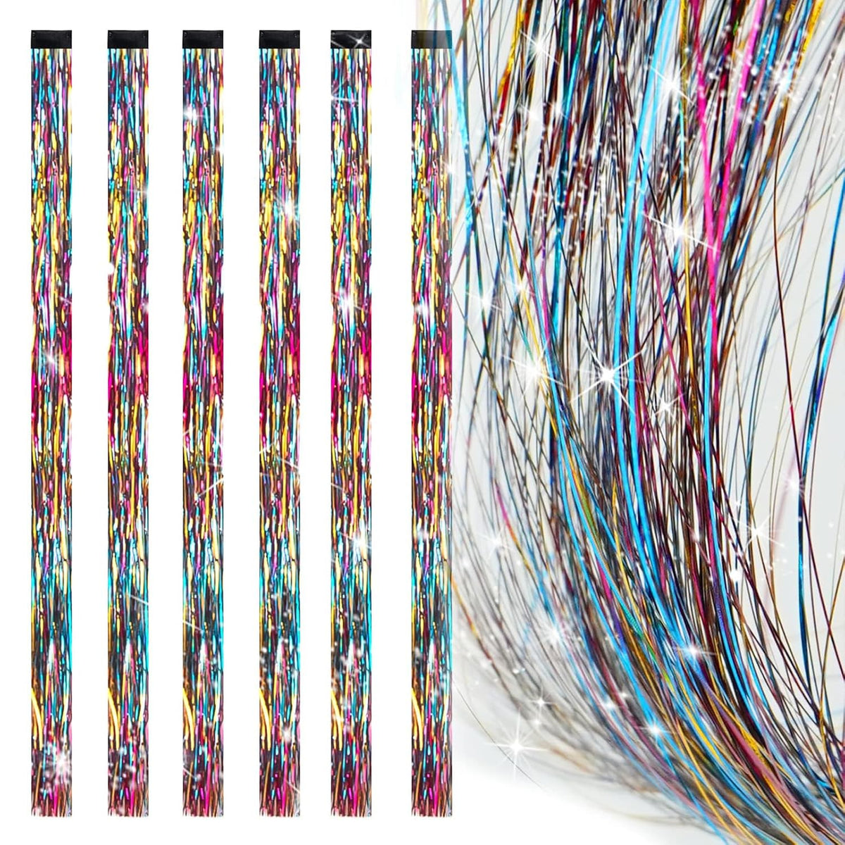 19.7 Inch Clip In Hair Fairy Tinsel Kit Clips Clip On Glitter Hair Tinsel Extensions 12 Colors