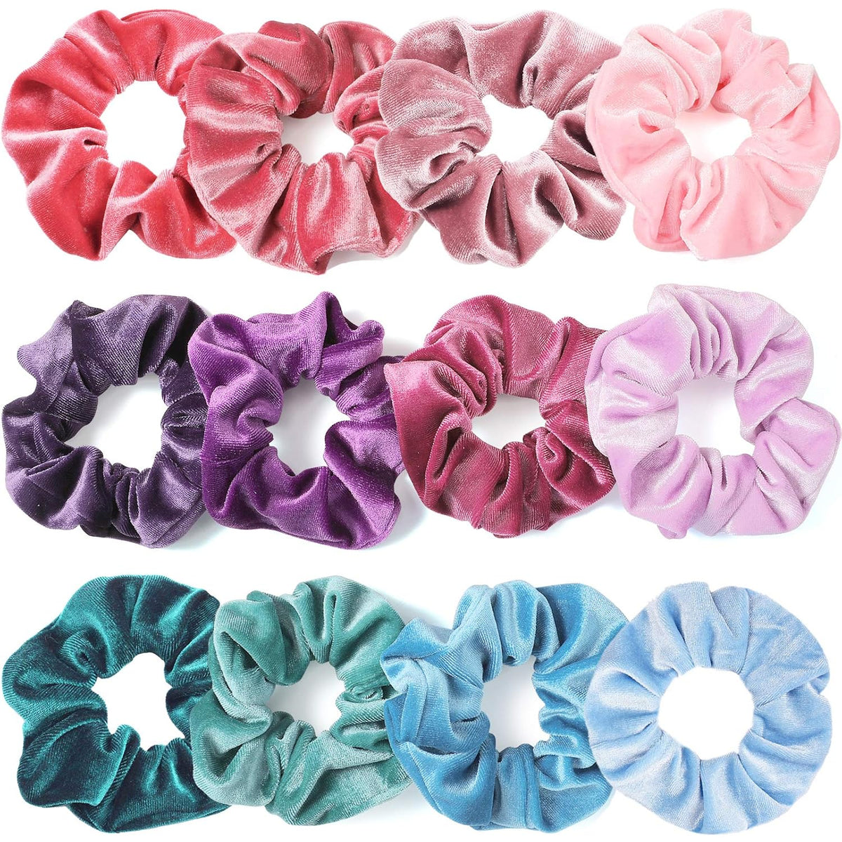 IVARYSS Velvet Scrunchies for Women, 12 Pcs Dark Colors Classic Elastic Thick Scrunchy Bands Ties, Soft Ropes Ponytail Holder Hair Accessories
