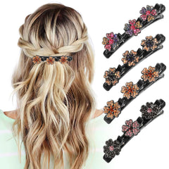 Braided Hair Clips For Women - Sparkling Crystal Stone Hair Clips For Styling Sectioning with 3 Small Hair Barrettes, Hair Accessories Four-Leaf Chopped with Rhinestones for Women& Girls 4 PCS (# 1)