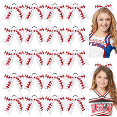 20 PCS 8 Inch Cheer Hair Bows Large Cheerleading Big Hair Bows with Ponytail Holder Hand-made Grosgrain Ribbon Hair Accessories for Teen Girls (White)