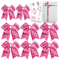 8 PCS 7 Inch Breast Cancer Awareness Cheer Bows Large Glitter Pink Ribbon Hair Bows Ponytail Holder Elastic Hair Ties Handmade for Teens Girls Women (Pink)