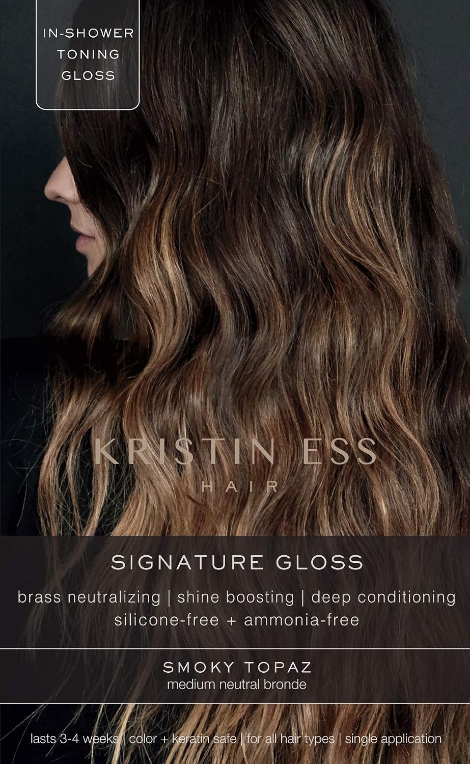 Kristin Ess Medium-to-Dark Blonde Hair Dye Gloss Treatment in Smokey Topaz - 4 Wk Semi Permanent Hair Dye Glaze for Vibrant Brown Blonde Color + Shine - Conditioning Gloss Toner for Women - Vegan
