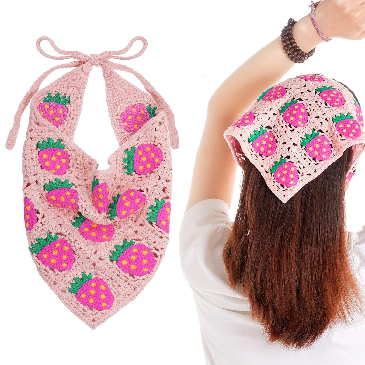 hoyuwak Crochet Bandanas Headbands Head Scarf Hair Scarf for Women Girls Knitted Floral Hair Accessories for Hair Styling Festival Holiday Christmas Decor(White)