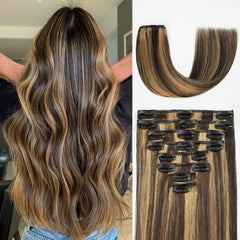 Dark Brown Clip in Hair Extensions Real Human Hair Invisible Seamless Remy Human Hair Clip in Extensions for Women 18 Inch 100g, 8pcs Per Set with Double Weft
