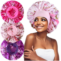 3PCS Extra Large Satin Bonnets for Sleeping, Hair Bonnets for Black Women Braids Curly Hair, C