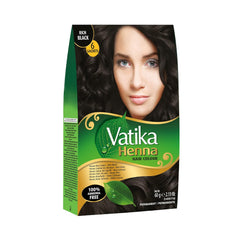 Vatika Naturals Permanent Hair Dye Rich Black, 100% Grey Coverage, Ammonia-Free, for Rich, Long-Lasting Color, No Damage, for Healthy, Vibrant Hair - 6 Sachets X 10g