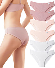 Cotton Underwear for Women Cute Low Rise Ribbed Bikini Breathable Sexy Hipster Womens Cheeky 6 Pack