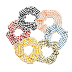 Blue Plaid Scrunchies Set - 5 Bandana Hair Ties for Women