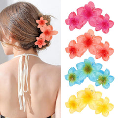 ANBALA 4PCS Hawaiian Plumeria Flower Hair Clips - Large Non-Slip Matte Claw Clips for Women, Strong Hold Beach Hair Accessories