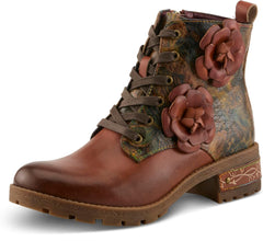 Spring Step L'Artiste Martinela Heeled Booties - Floral Appliqué Leather Ankle Boots with Artistic Touch - Cushioned Insole, Durable Rubber Sole,Women's Footwear