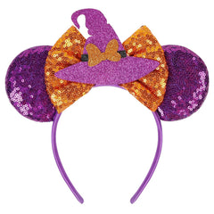 Halloween Mouse Ears Headbands for Women, Bow Decoration Hairbands with Ghost Purple Sequin Headband Party Cosplay Hair Accessories Costume