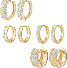 ALEXCRAFT Small Gold Hoop Earrings Set for Women Diamond Pave Gold Earrings Set with Sterling Silver Post