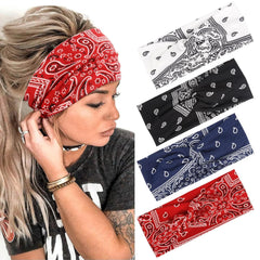 Headbands for Women Knotted Headband Elastic Head Bands Women's Hair Band Non-Slip Turban Printed Stylish Sport Sweat Hair Wrap for Girls Cute Hair Accessories 4PCS